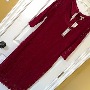 Eva Mendes NYC Lace Pencil Dress Burgundy Red